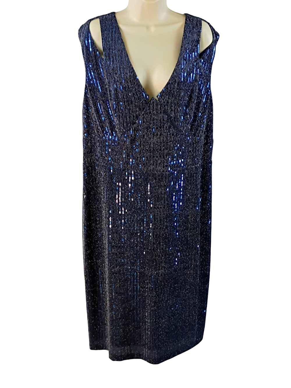 Roz & Ali Navy Sequin V-Neck Sheath Dress